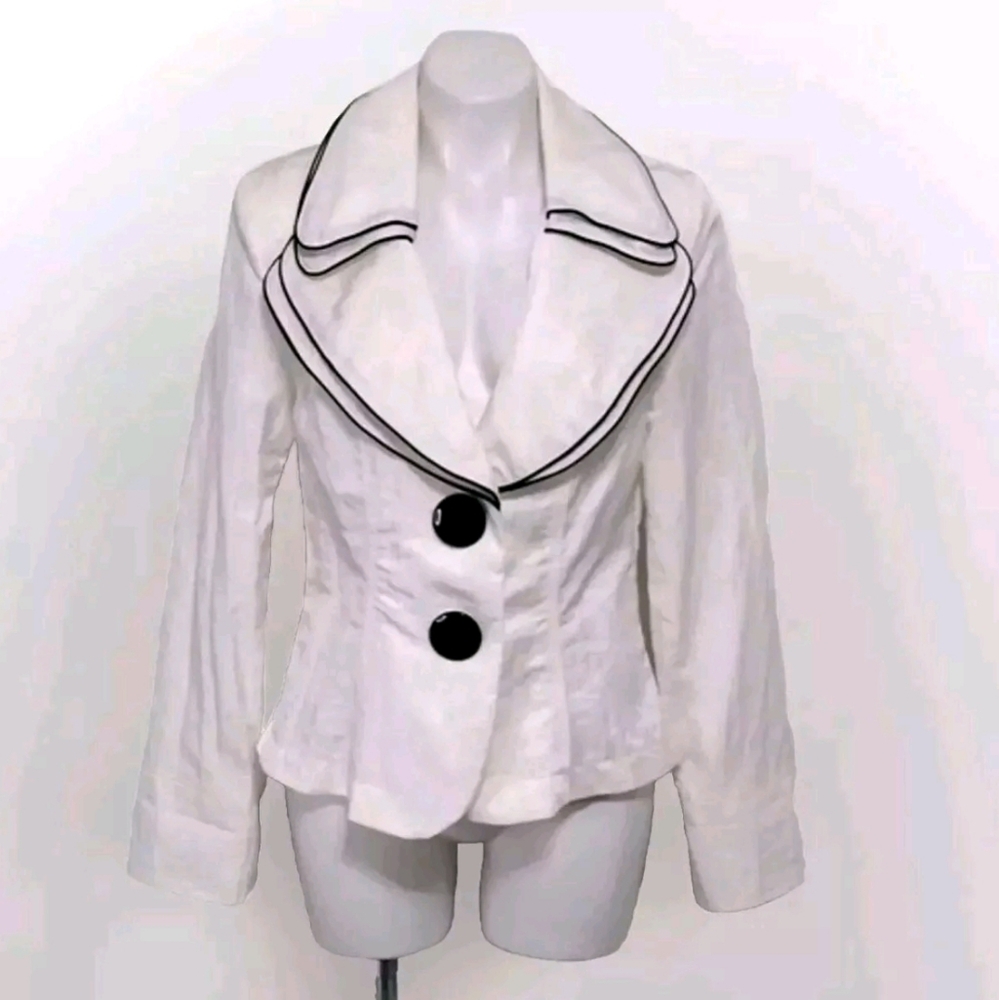 Vintage Design Today's White Double Layered Wide Lapel Buttoned Formal Blazer L